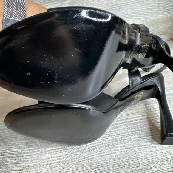 VERSACE SHOES BLACK LEATHER w MEDUSA HIGH HEEL SANDALS sz IT 39 US 8 - Picture 7 of 10